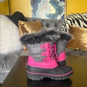 Pink and Gray Winter Boots with Faux Fur
